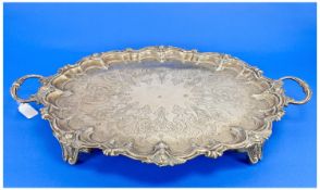 Victorian - E.P.N.S Ornate and embossed two handled large footed circular tray, J & Co. 22 inches