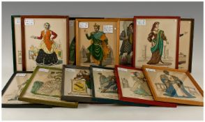 Waldo S Lanchester Set Of 13 Framed Hand Coloured Prints, Theatrical Costume Designs, Miss Peggy