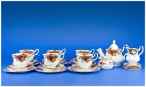 Royal Albert `Old Country Roses` Teaset comprising teapot, milk jug, sugar bowl, 6 cups and