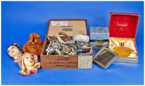 Box of Costume Jewellery, Including necklaces, bracelets, etc. Together with two ladies heads made