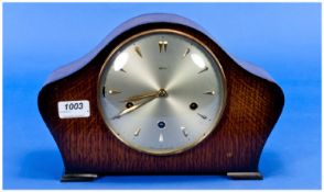 1930`s Oak Cased Smith`s Mantle Clock, with silvered dial and brass markers, with three winders,