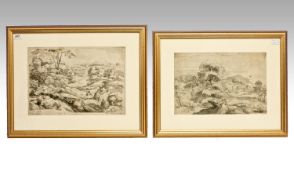 A Pair Of Italian Early 18th Century Engravings Of Rural Landscapes with figures. An Carache `Delin`