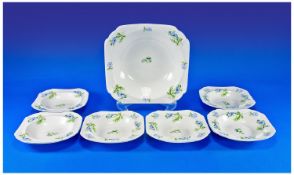 Shelley `Blue Poppy` Part Fruit Set, comprising fruit bowl and six dishes, (7).