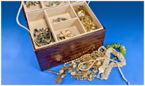 Brown Leather Jewellery Box, containing a collection of assorted costume jewellery.