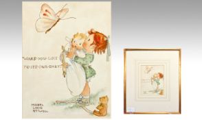 Macel & Lucie Attwell 1879-1964. Framed Watercolour with the words `Would You Like To See Our