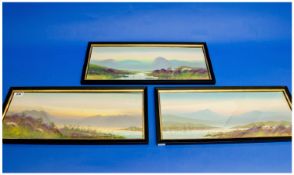 Cecil Doone `Moorland Scenes` Watercolours Signed. Each 7.5 x 19.5 inches. Mounted and framed behind