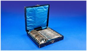 Set Of 13 SS Tea Spoons In Fitted case.
