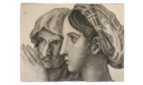 Early 19thC French Study Of Two Women Pencil Drawing. 13 x 17¼ Inches,