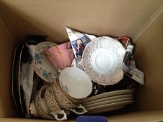 Miscellaneous Box Containing various cups, saucers & plates.