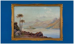 F Kenyon 1926 Oil on Canvas `Lakeland Scene with Castle in background` 19 inches x 14 inches. Signed