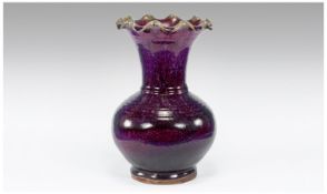 19th Century - Pottery, Purple Glazed Vase with flared and frilled neck. Standing 11.25 inches