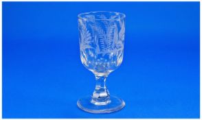 Mid Nineteenth Century Goblet, with acid etched foliage decoration to bowl, oval cutting below,