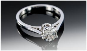 18ct White Gold Diamond Ring, Set With A Round Modern Brilliant Cut Diamond, Estimated Diamond