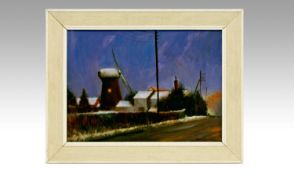 Stan Kaminski Oil on Canvas `Windmill and Farm Scene` 15 inches x 11 inches. Signed lower right.