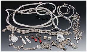 Collection Of Silver Jewellery, Comprising Chains, Pendants, Earrings etc