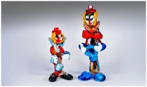Two Various Murano Type Clowns, bright polychrome, Venetian Glass Company, Blackpool; one 10.75