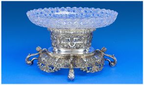 Victorian John Newton Mappin Very Fine Silver & Cut Glass Centre Piece. London 1880, Makers Mark,