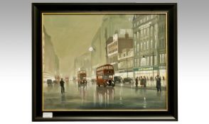 Steven Scholes 1952 Titled `Piccadilly Manchester 1958`. No. 92158 oil on board, signed, titled to