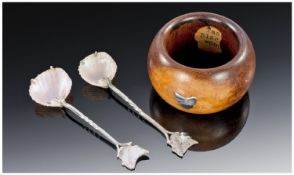 Tasmanian Interest, 1. A Scarce Pair Of Miniature Condiment Spoons, the bowls formed from real