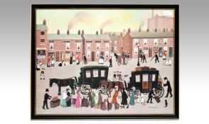 Helen Bradley Framed Print `Going off to Blackpool`, extract from book to reverse.23 by 18 inches