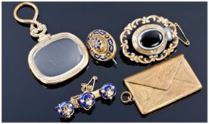 Five Items Of 19thC Base Metal Jewellery, Comprising Ladies Magnifying Glass, Twin Compartment Stamp