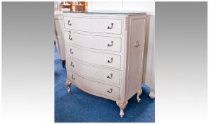 Contemporary Cream Painted Chest of Drawers, painted on a pine ground, bow fronted, fitted with five