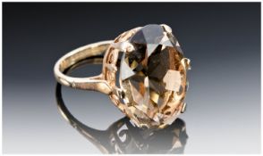 9ct Gold Smoky Quartz Set Ring, Fully Hallmarked, Ring Size P.