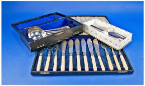 Boxed Set of Six Silver Plated Fish Knives and Forks, early 20th century, all with white metal