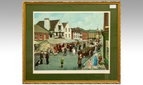Tom Dodson - Fine Art Pencil Signed Colour Print, Title `Street Market`. Mounted and framed behind