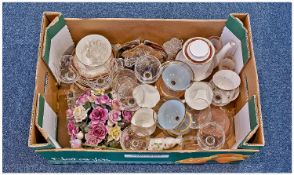 Box Containing a Collection of Various Items, including glassware, drinking glasses, a part tea set,