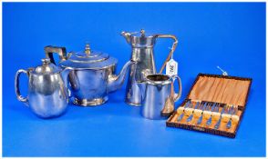 Collection of Items, comprising a silver plated Art Deco tea pot, an early 20th century conical