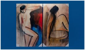 Modern Art. Pair of Limited Edition Giclee Canvas prints by Mary Stork. `Vogue`. 16 x 27 inches