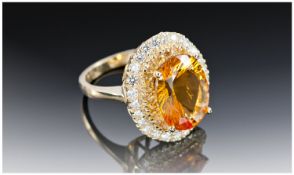 14ct Yellow Gold Citrine & Diamond Ring, Set With A Large Oval Citrine (Estimated Weight 5.20ct)