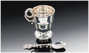 Edwardian Silver Mug With A Thomas Pattering Silver Turn Spoon, Bolton. Hallmark Birmingham 1904.