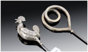 Edwardian Silver Figural Topped Hat Pin. In the form of a cockerel. 4.75 inches long, plus one other