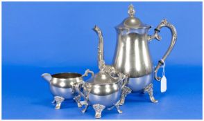 Modern Three Piece Silver Plated Coffee Service, comprising coffee pot, cream jug and a two