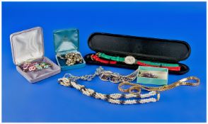Small Collection Of Costume Jewellery, Comprising Beads, Brooches etc.