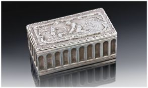 Silver Pill Box In The Form Of An Arcadian Temple With Fluted Sides, The Hinged Lid Embossed Showing