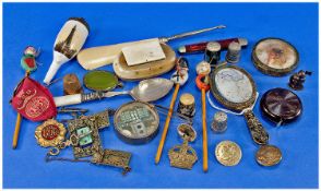 Small Collection Of Oddments And Collectables, Comprising Pipe Bowl, Snuff Box, Shoe Horn, Thimbles,