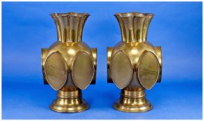 A Very Unusual Pair Of Brass Altar Vases in the manner on A.Pugim. The bowl bows, body attached with