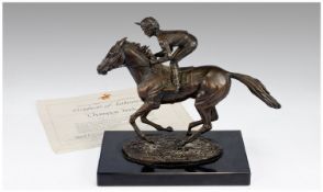 Lester Piggott Commemorative Bronze Sculpture ``Champion Finish`` Height 7¾ Inches. By David Cornell