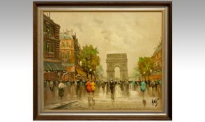 French Street Scene Framed Oil on Canvas, Signed A De Vit lower right. 23 by 20 inches.