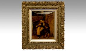Victorian Crystoleum `Flirting Lordship` ornate frame. 15 x 13 inches with frame.