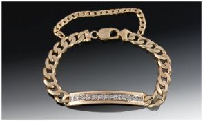 9ct Gold and Channel Set Diamond Bracelet. Fully hallmarked. Set with 13 diamonds, estimated