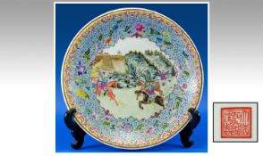 Chinese Handpainted Late 19th Century Very Fine Large Shallow Bowl, featuring a battle scene to