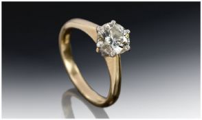 18ct Gold Diamond Ring, Central Round Modern Brilliant Cut Diamond, Estimated Diamond Weight 1.25ct.
