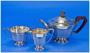 Art Deco Fine Silver 3 Piece Tea Service with classical art deco liners. Hallmark Birmingham 1931.