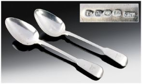 George III Pair Of Silver Table Spoons. Hallmark London 1810. Makers mark W.C. Each 8.5`` in length.