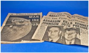 Three American Newspapers, ``Daily News``  1969 Man Lands On The Moon And Two ``The Post Standard