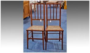 Pair of Edwardian Mahogany Bedroom Chairs, in the Sheraton style, with boxwood stringing to backs,